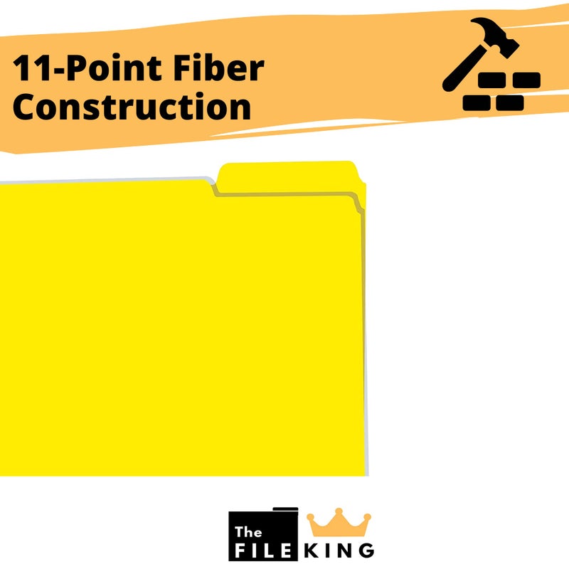 The File King 1/3 Cut Yellow File Folders Letter Size - 100 Pack | Made in USA | Heavy Duty | Assorted Colors | 8.5 x 11 | 100% Recycled Content - Image 4